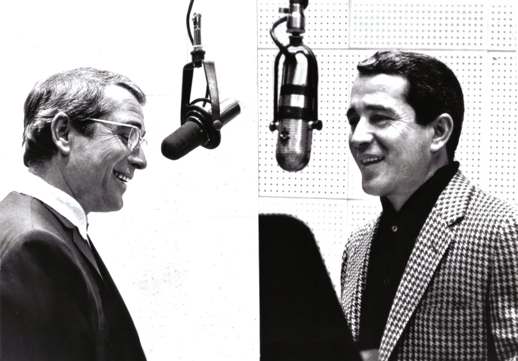 COMO THEN AND NOW - One of the world's best loved baritones. Perry Como is seen in an early RCA recording session (right) and a recent session (left). Como, celebrating 40 years as an RCA recording artist, has sold more than 100,000,000 records worldwide.