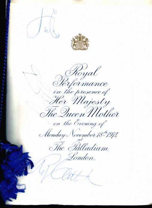 As for the signatures, apart from Perry�s, one is Roy Castle (super all-round entertainer, now sadly passed away from cancer, could play any musical instrument, and did, and was at one stage the worlds "tap" dance record holder for the most "taps" in one minute, could also sing and tell funny stories) and the other is Billy Dainty, comedian/dancer night club host etc).